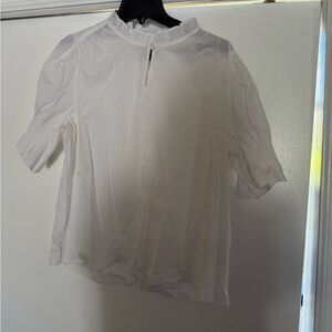 J. Crew White Puff Sleeve Blouse with Ruffle Collar